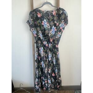 MODA Black Floral Flowy Maxi Dress Cap Sleeves Womens M Carmen Line Sundress